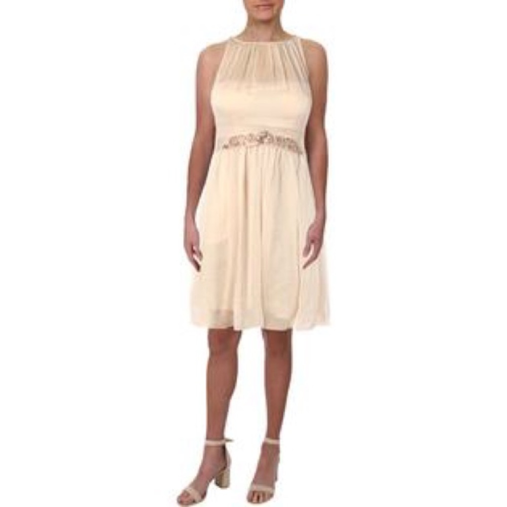 Adrianna Papell Chiffon Halter size 4 color Doe